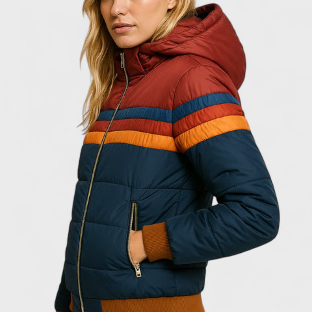 Striped Hooded Puffer Jacket Stylish For Women | Elara
