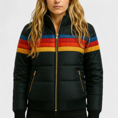 Striped Hooded Puffer Jacket Stylish For Women | Elara