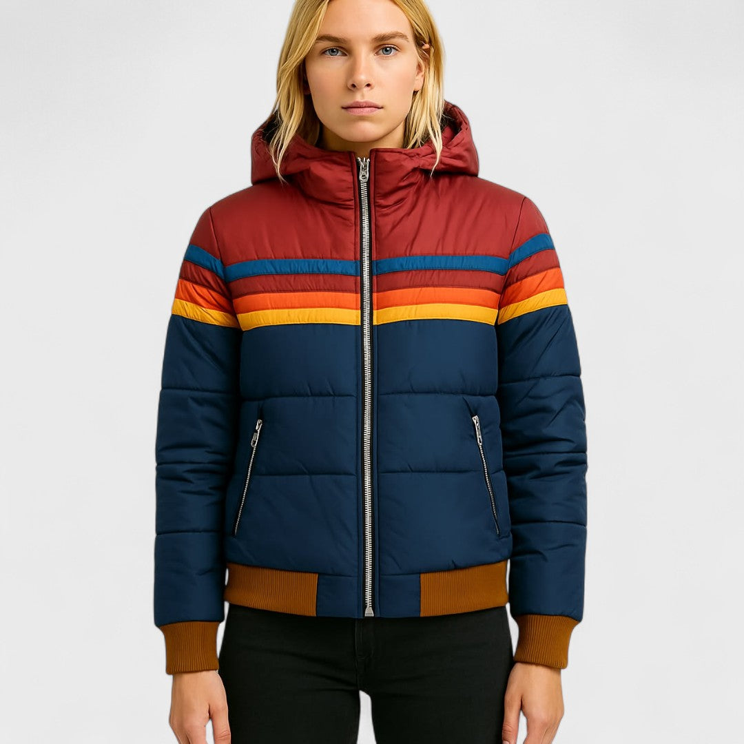Striped Hooded Puffer Jacket Stylish For Women | Elara