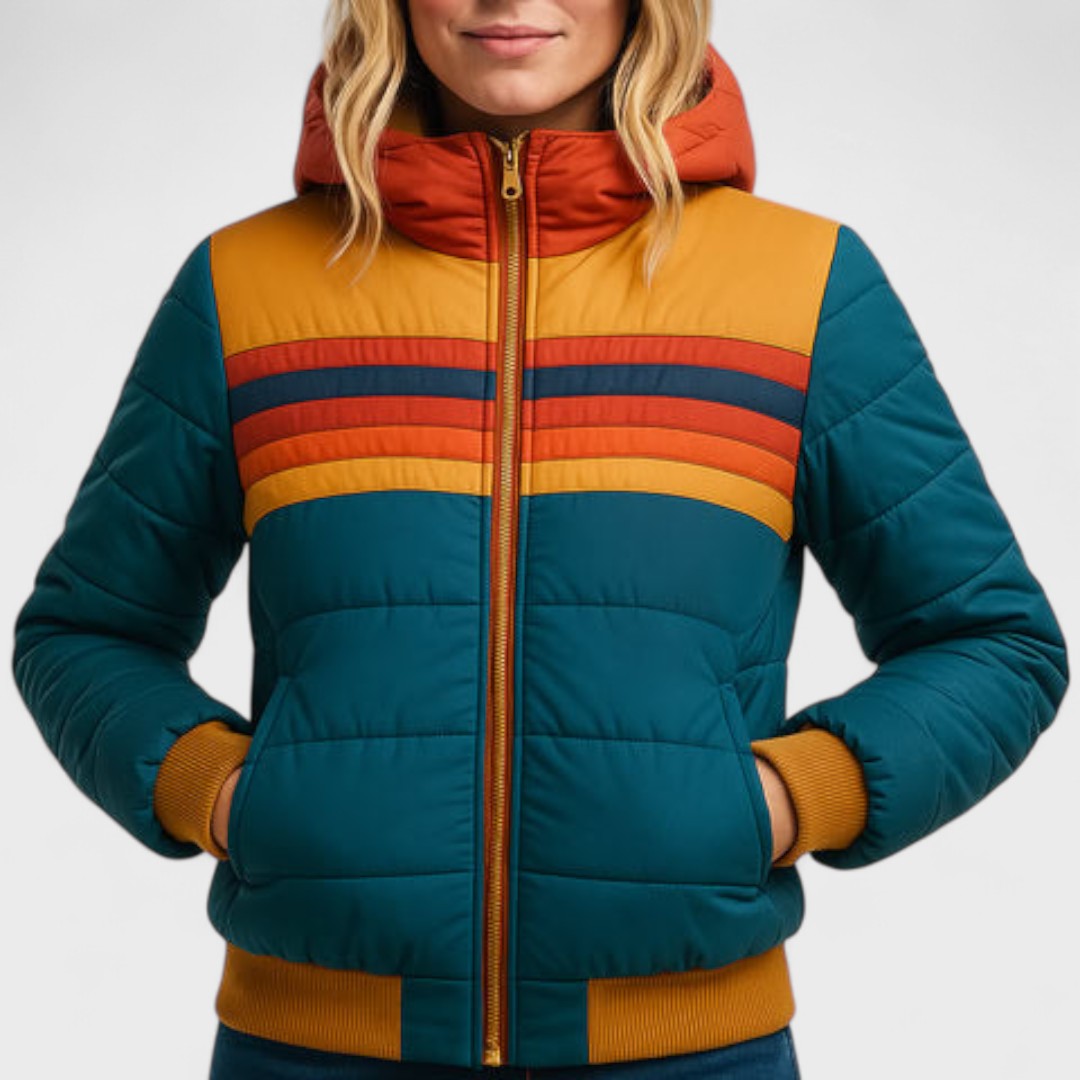 Striped Hooded Puffer Jacket Stylish For Women | Elara