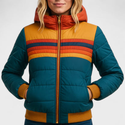 Striped Hooded Puffer Jacket Stylish For Women | Elara
