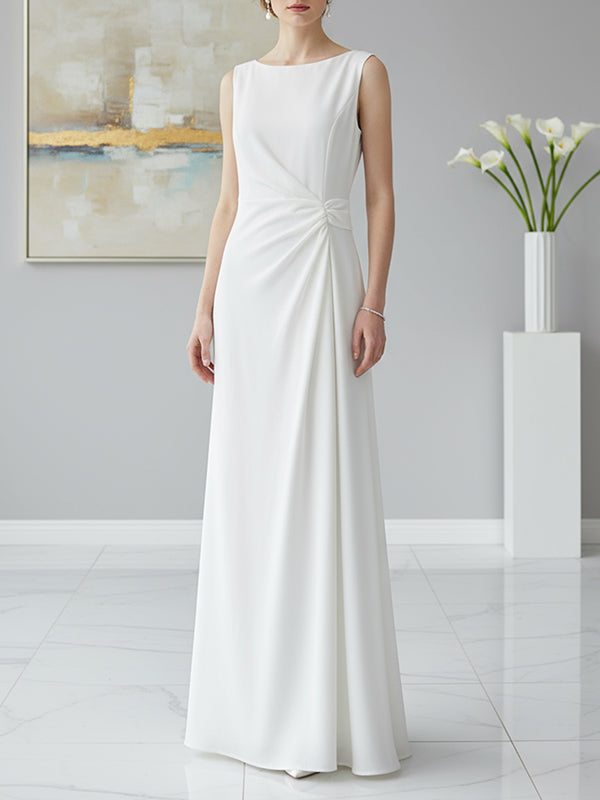 Sleeveless gauze pleated round-neck evening maxi dress for women - 4