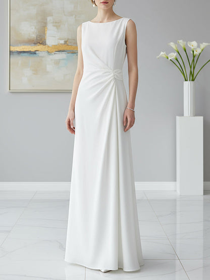 Sleeveless gauze pleated round-neck evening maxi dress for women - 4