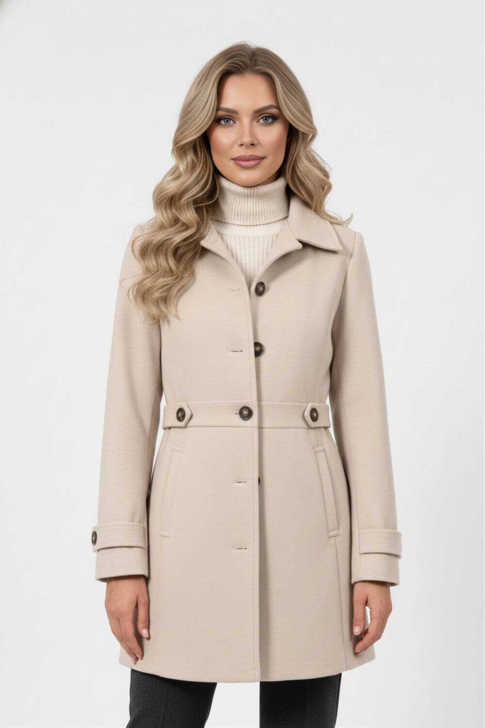 Belted Button Front Long Coat Stylish For Women | Mirevane