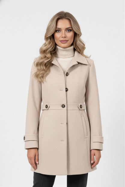 Belted Button Front Long Coat Stylish For Women | Mirevane