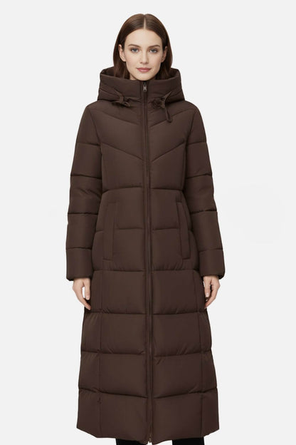 Long Hooded Quilted Puffer Coat Stylish For Women | Evelira