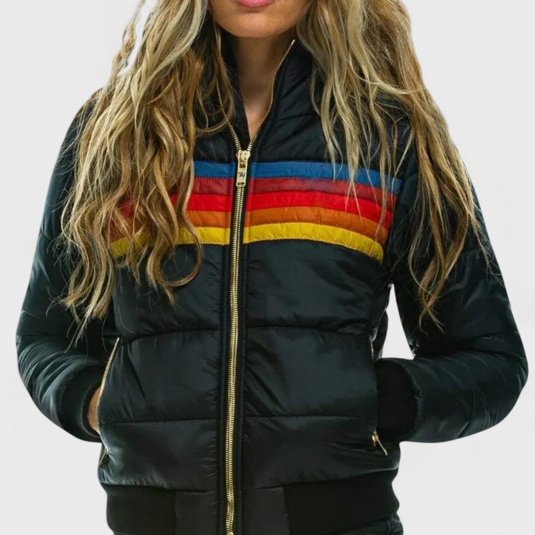 Striped Hooded Puffer Jacket Stylish For Women | Elara