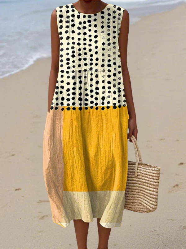 Polka dot colourblock everyday midi dress for women | Leah -1