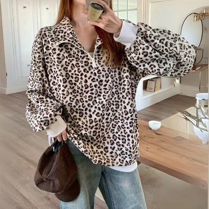 Cosy Leopard Print Sweatshirt Trendy For Women | Velmira