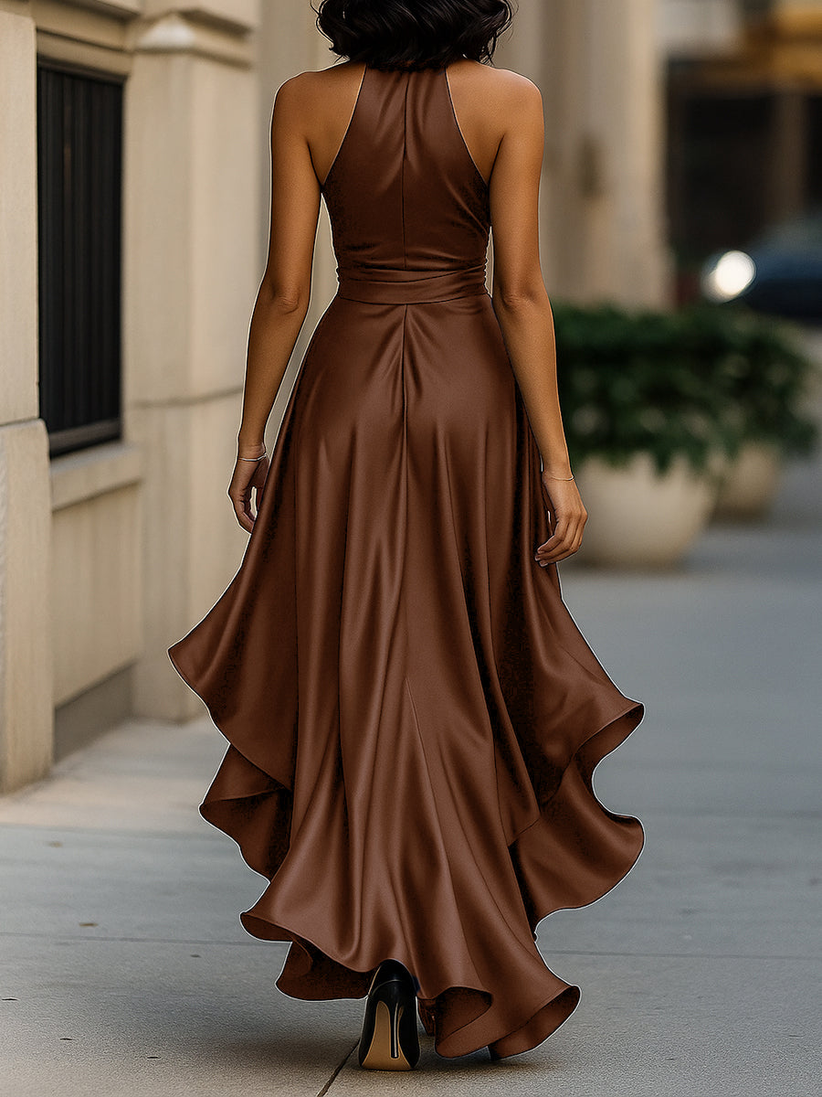 Glamorous satin halter evening gown for women - 14