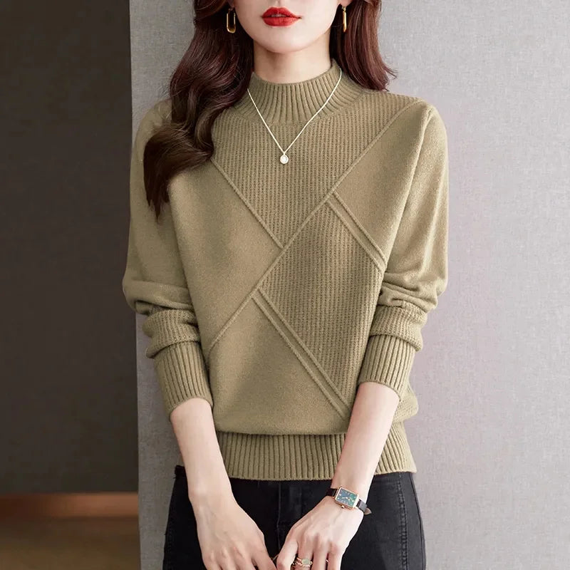 Ribbed Mock Neck Sweater Cozy For Women | Elowenna
