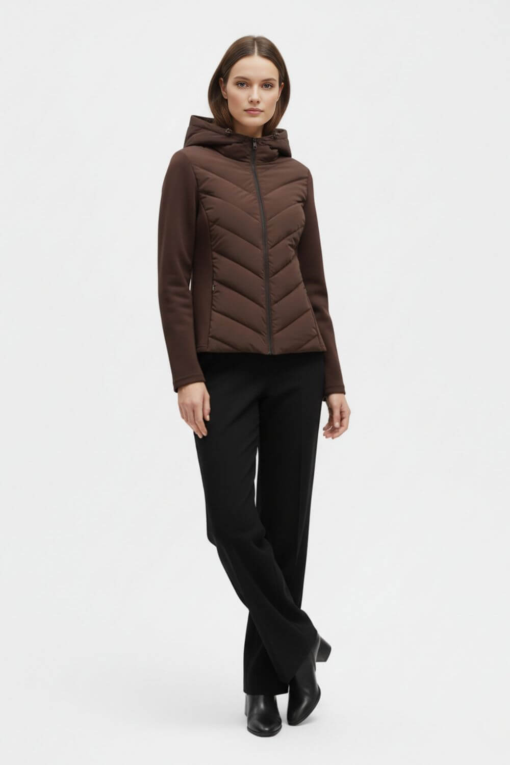 Hooded puffer jacket with clean silhouette for women | Caurelle