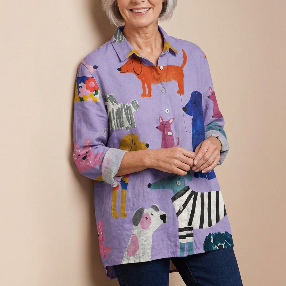 Artistic printed button-up blouse for women | Audrey -8