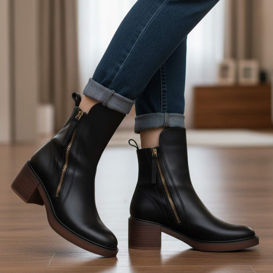 Classic elegant heeled leather ankle boots for women | Valorine -12