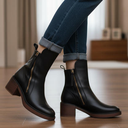 Classic elegant heeled leather ankle boots for women | Valorine -12