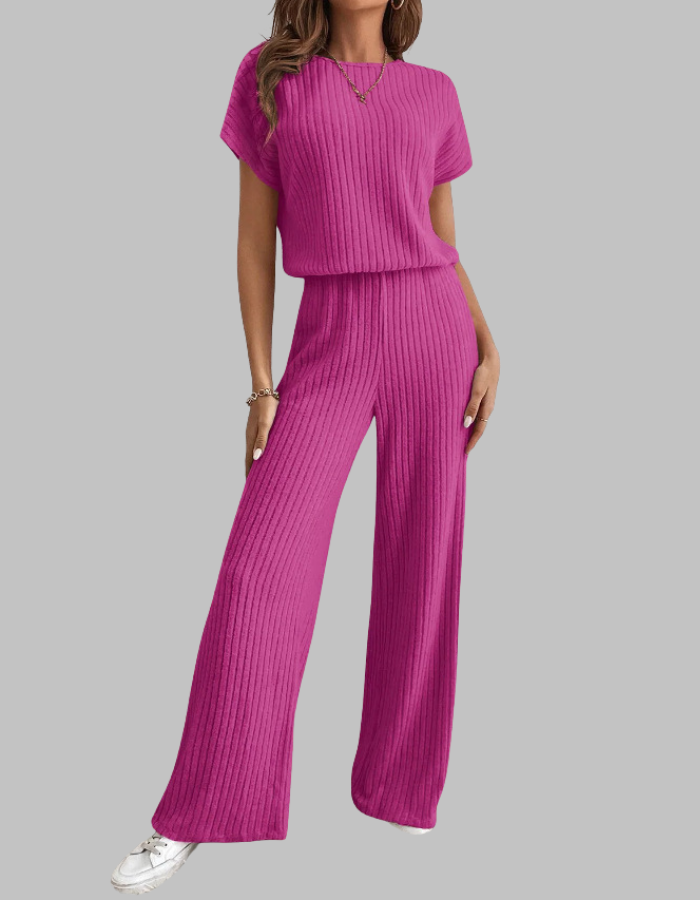 Casual Short Sleeve Top And Trousers Set Stylish For Women | Elamirae