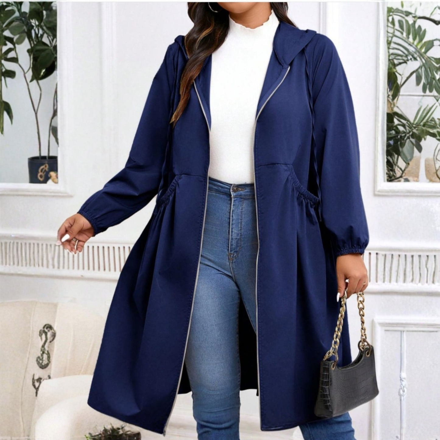 Casual Drawstring Hooded Long Coat Stylish For Women | Elvarina
