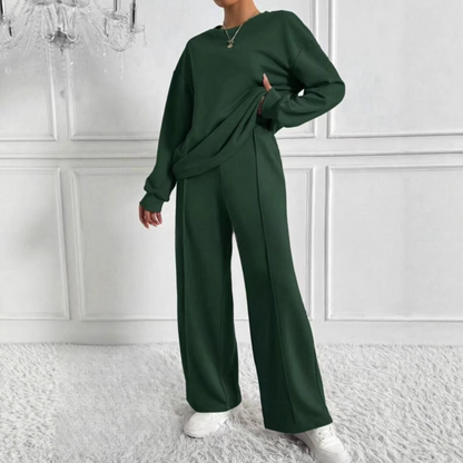 Casual Long Sleeve Sweatshirt And High Waist Trousers Set Trendy For Women | Veloura