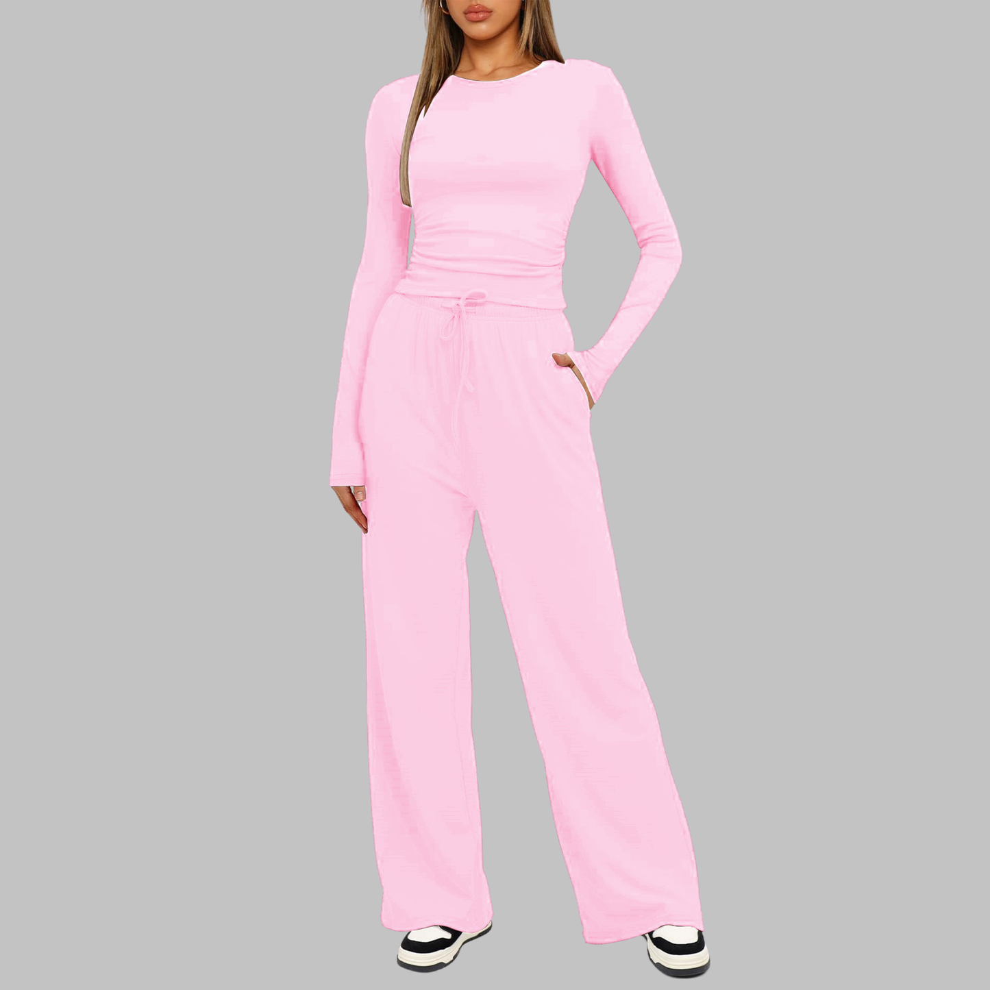 Casual Long Sleeve Top And Wide Leg Trousers Set Stylish For Women | Virella