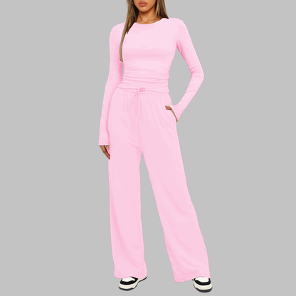 Casual Long Sleeve Top And Wide Leg Trousers Set Stylish For Women | Virella