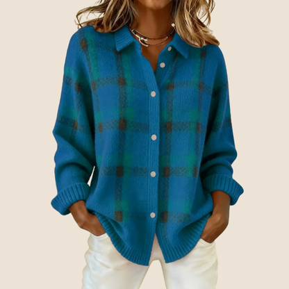 Retro Check Button Sweater Cozy For Women | Elodie