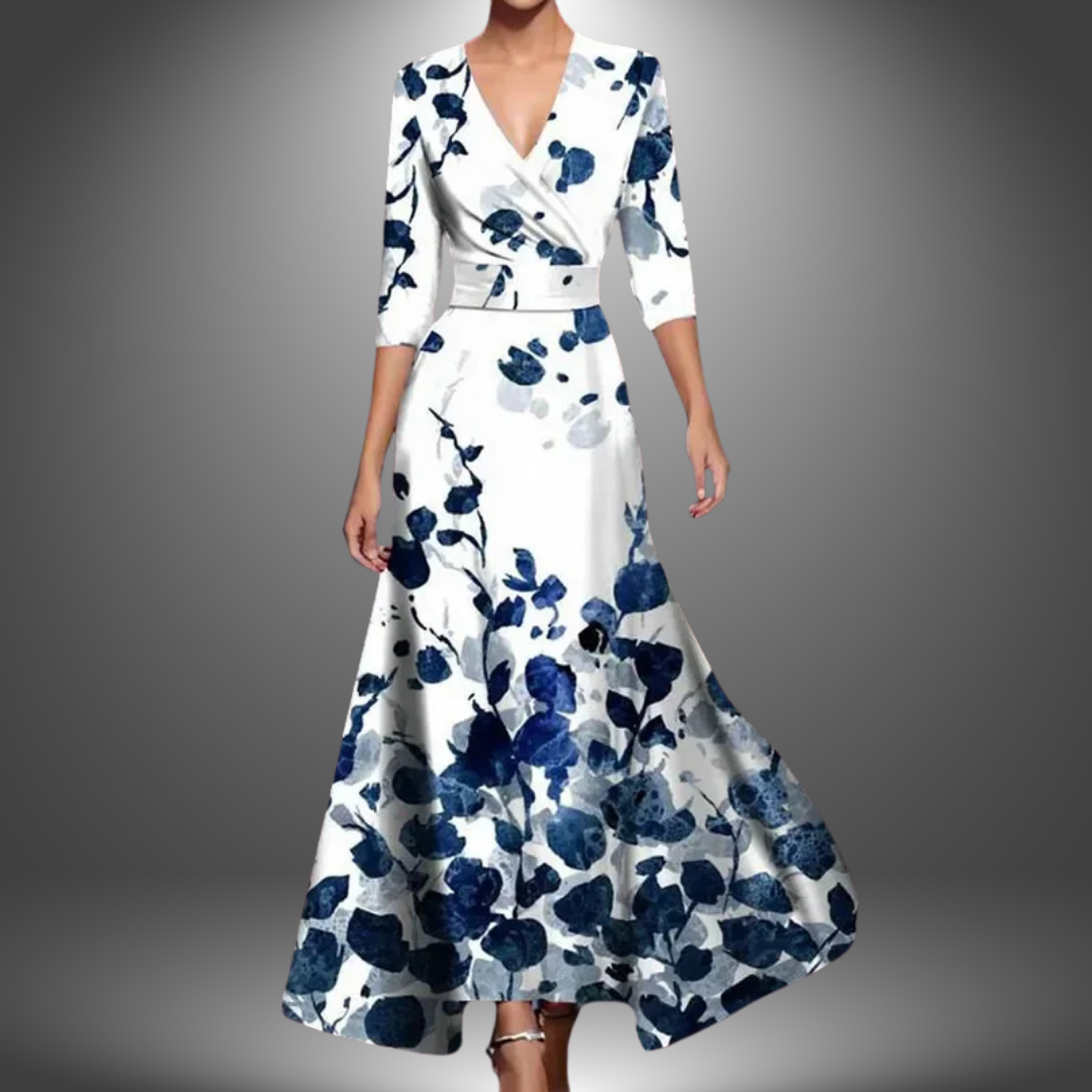 Floral V Neck Long Dress Chic For Women | Maravelle