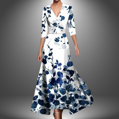 Floral V Neck Long Dress Chic For Women | Maravelle