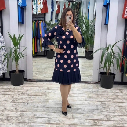 Pleated Polka Dot Midi Dress Chic For Women | Clarisse