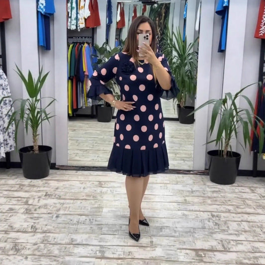 Pleated Polka Dot Midi Dress Chic For Women | Clarisse