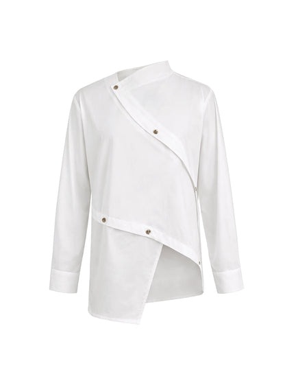 Long-sleeve asymmetric buttoned split-front blouse for women - 6
