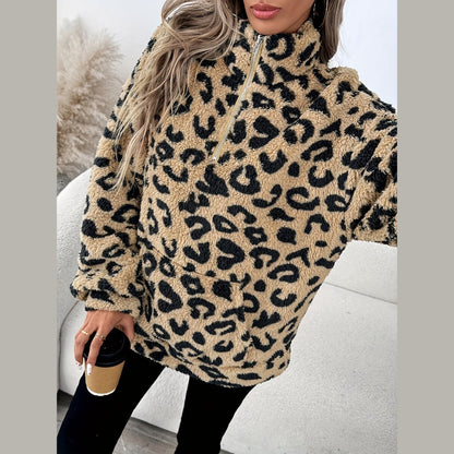 Elegant leopard print zip everyday jumper for women | Leona -3