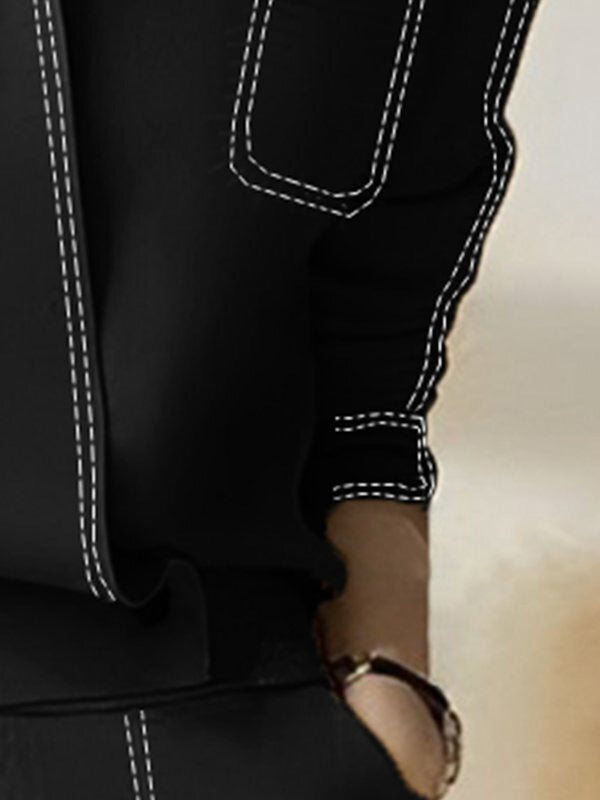 Long-sleeve loose V-neck split-joint cardigan top for women - 3