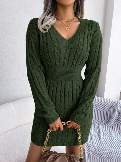 Cozy Long Sleeve V Neck Sweater Dress Chic For Women | Mirevalda