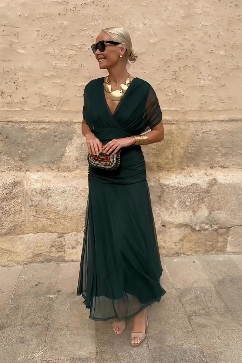 Elegant v-neck flowing maxi dress for women - 1