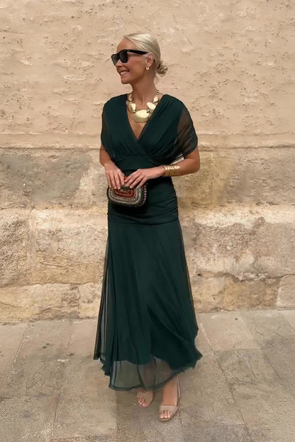 Elegant v-neck flowing maxi dress for women - 1