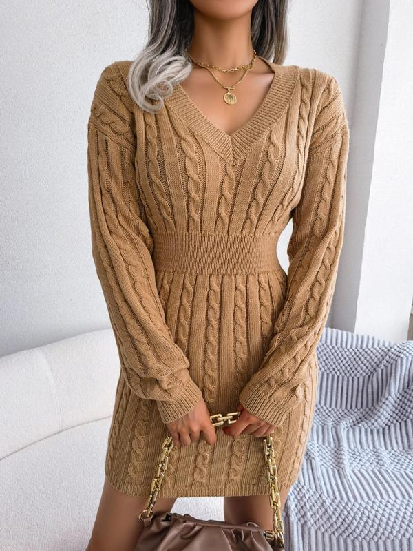 Cozy Long Sleeve V Neck Sweater Dress Chic For Women | Mirevalda