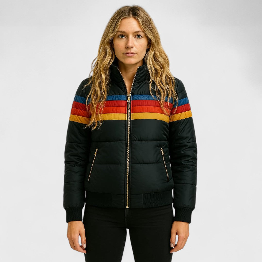Striped Hooded Puffer Jacket Stylish For Women | Elara
