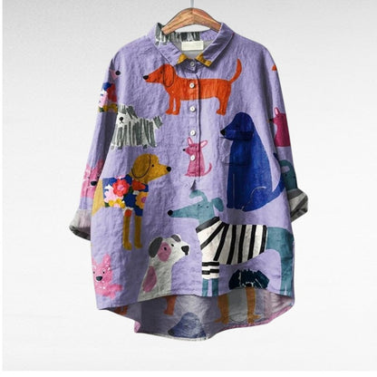 Artistic printed button-up blouse for women | Audrey -7