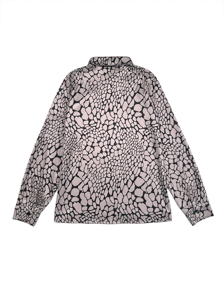 Long-sleeve contrast snakeskin print lapel blouse for women - 5