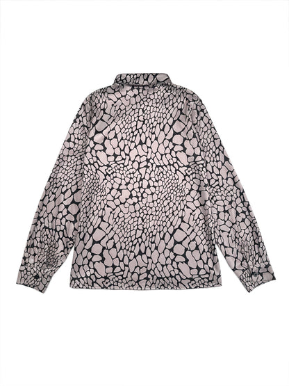 Long-sleeve contrast snakeskin print lapel blouse for women - 5