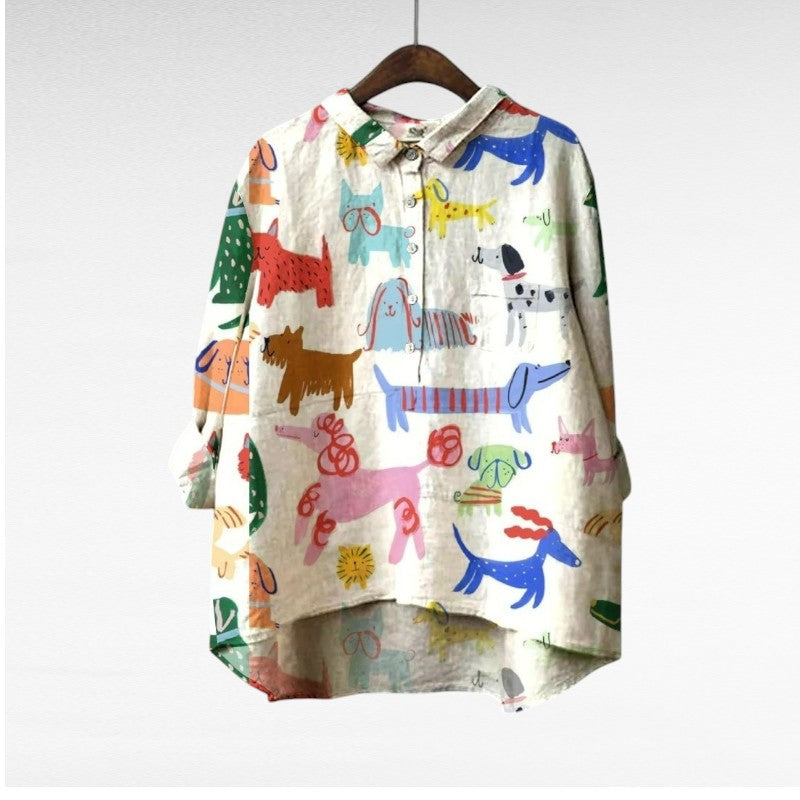 Artistic printed button-up blouse for women | Audrey -9