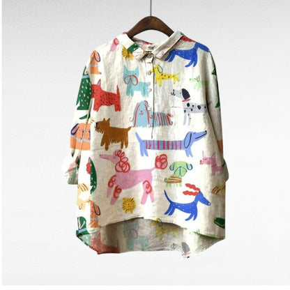 Artistic printed button-up blouse for women | Audrey -9