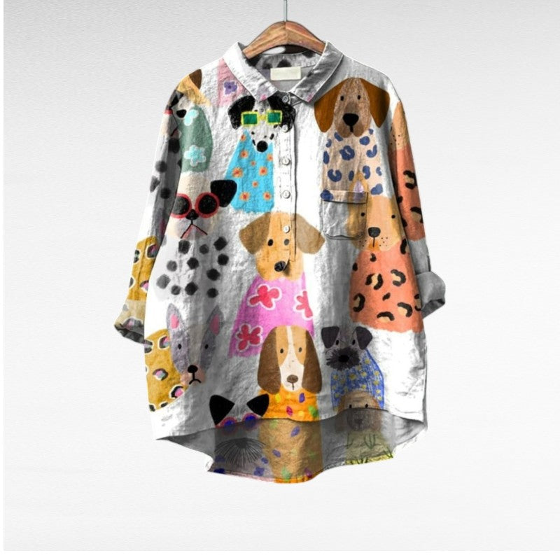 Artistic printed button-up blouse for women | Audrey -5