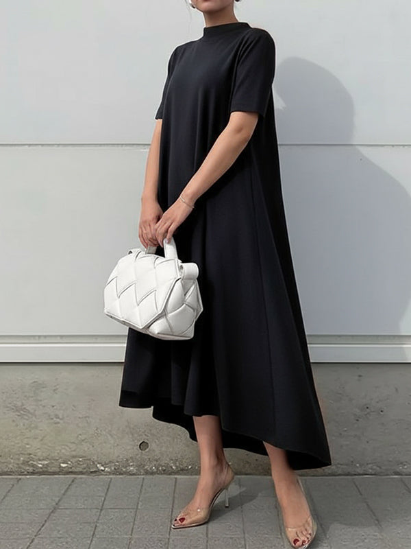 Short-sleeve solid high-low maxi dress for women - 5