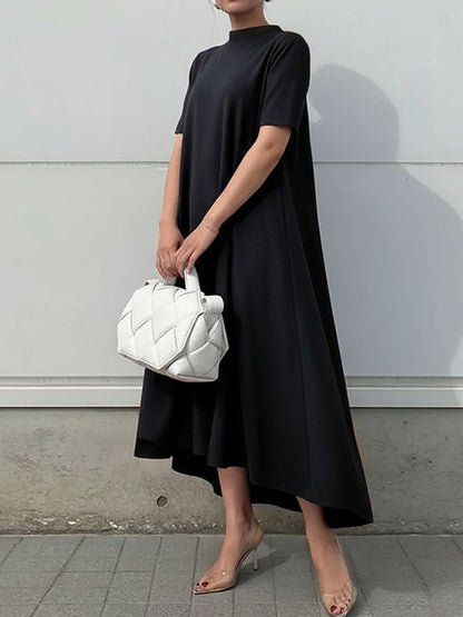Short-sleeve solid high-low maxi dress for women - 5