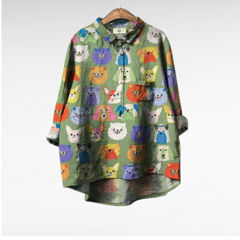 Artistic printed button-up blouse for women | Audrey -10
