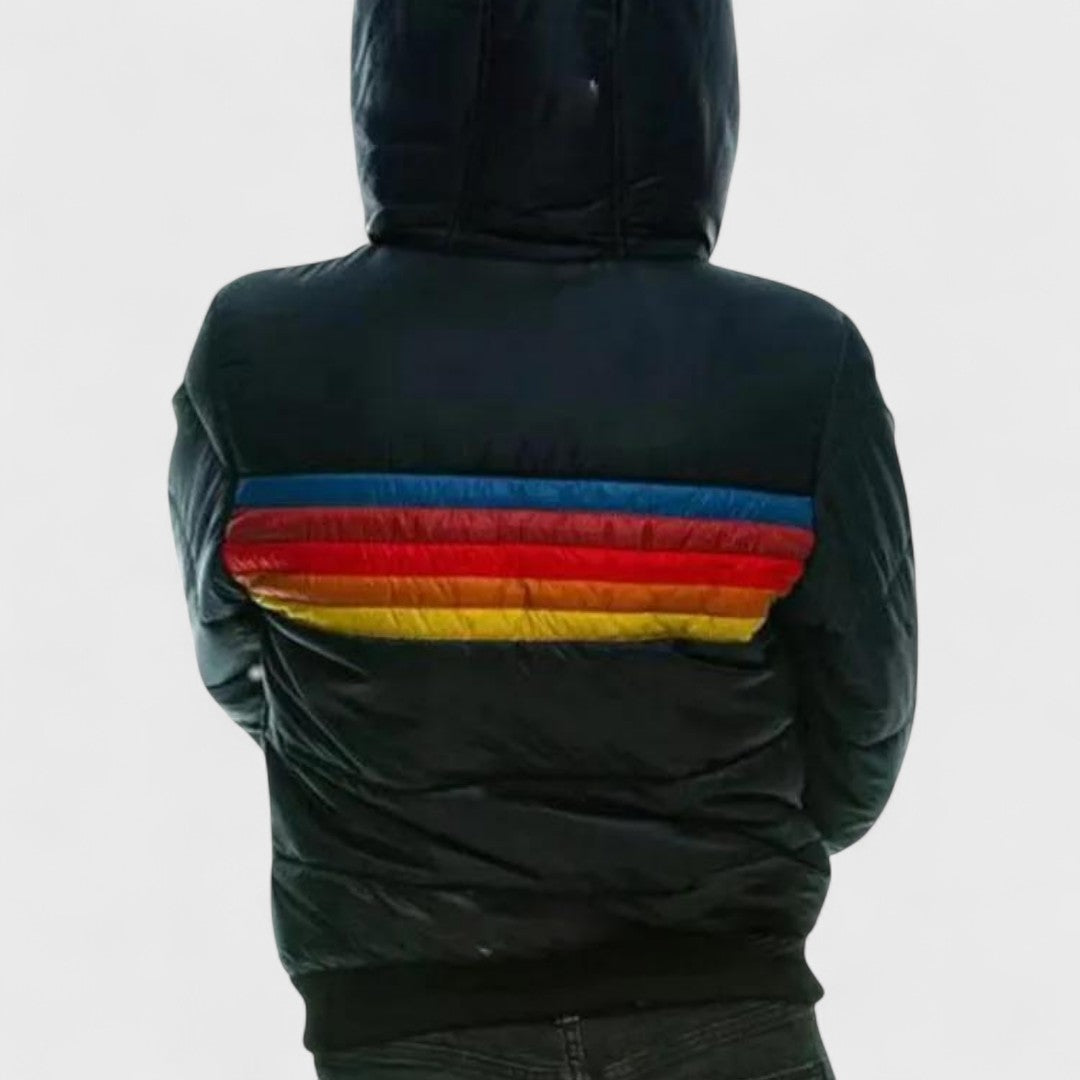 Striped Hooded Puffer Jacket Stylish For Women | Elara