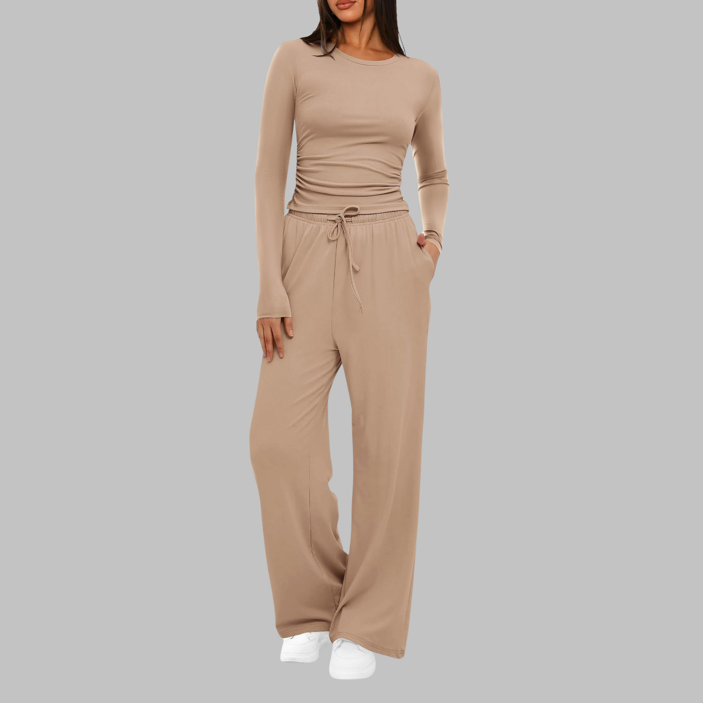 Casual Long Sleeve Top And Wide Leg Trousers Set Stylish For Women | Eloria