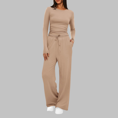 Casual Long Sleeve Top And Wide Leg Trousers Set Stylish For Women | Eloria