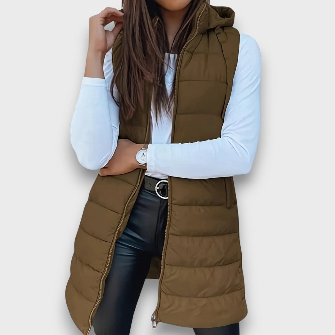 Casual sleeveless hooded puffer vest for women | Kaira -2